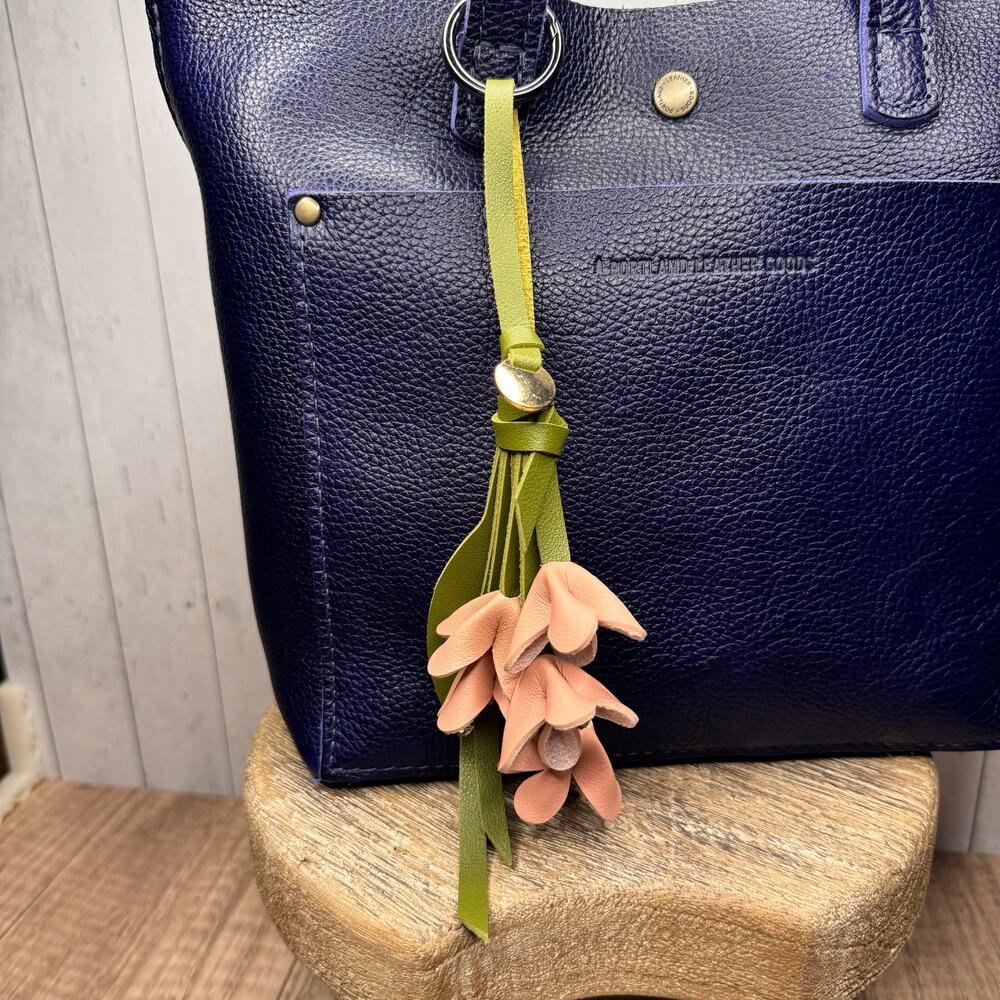 Flower Bag Charm Dusty Rose Flower Fuchsia Lobelia Flowers Vegan Purse Accessory